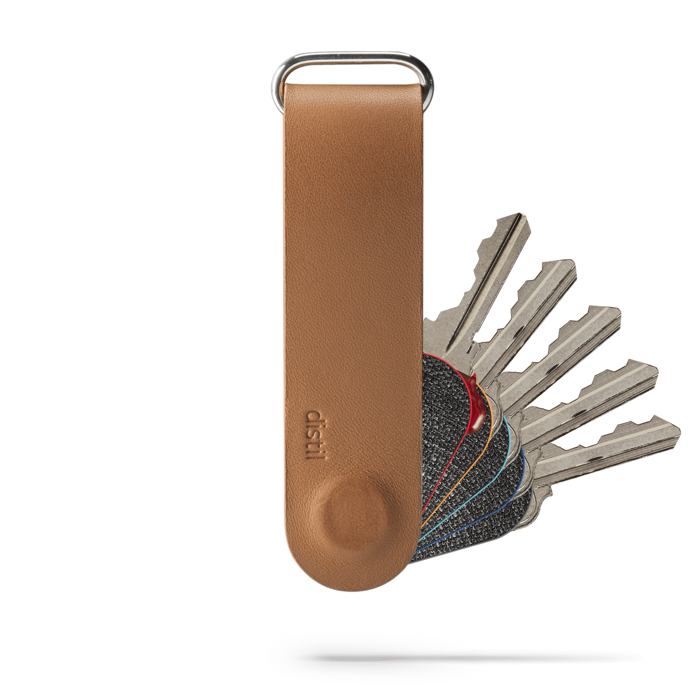 Canyon Tan leather KeyLoop magnetic key organizer showing 5 keys