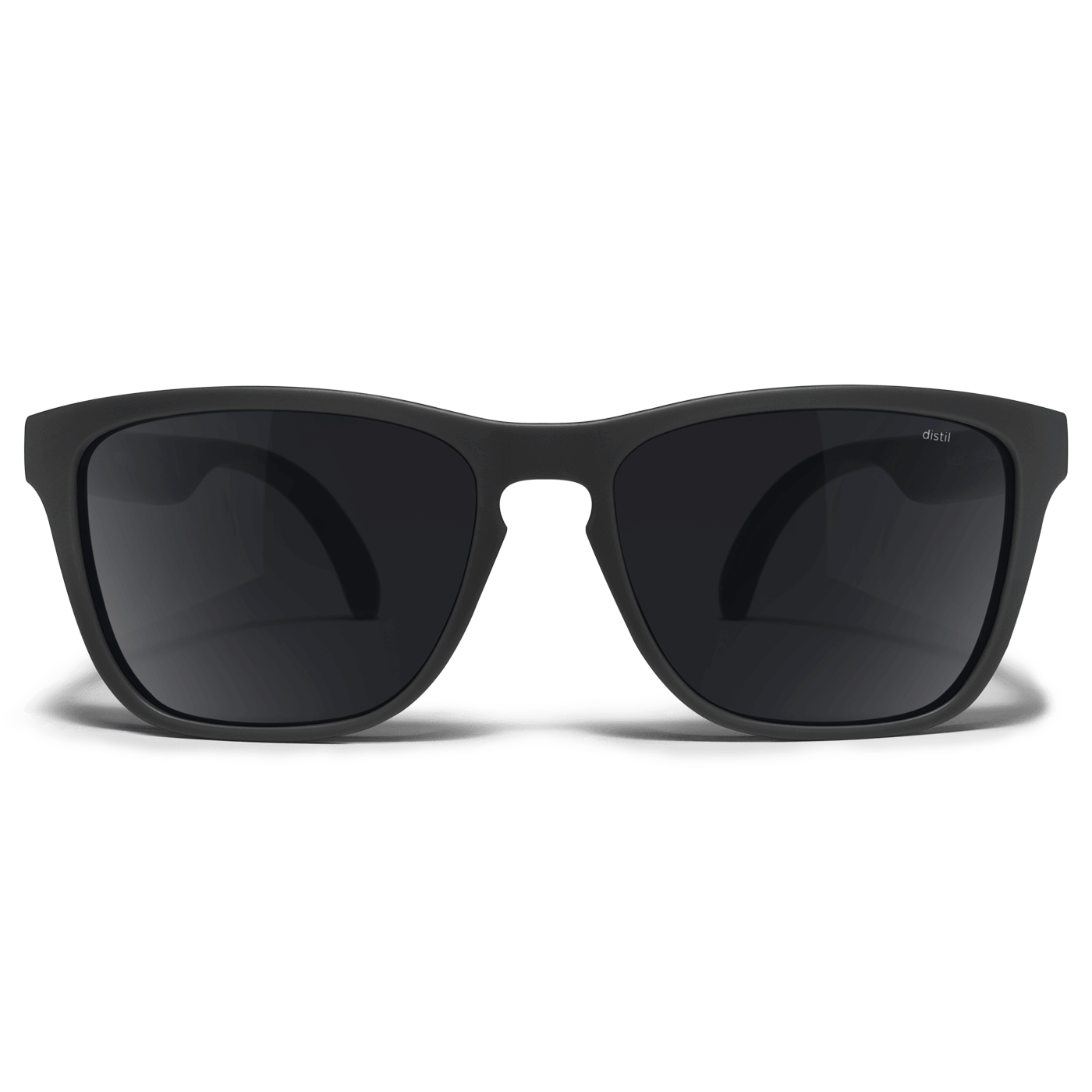 Distil Union Folly MagLock sunglasses in a black wayfarer design and polarized lens on a white backdrop